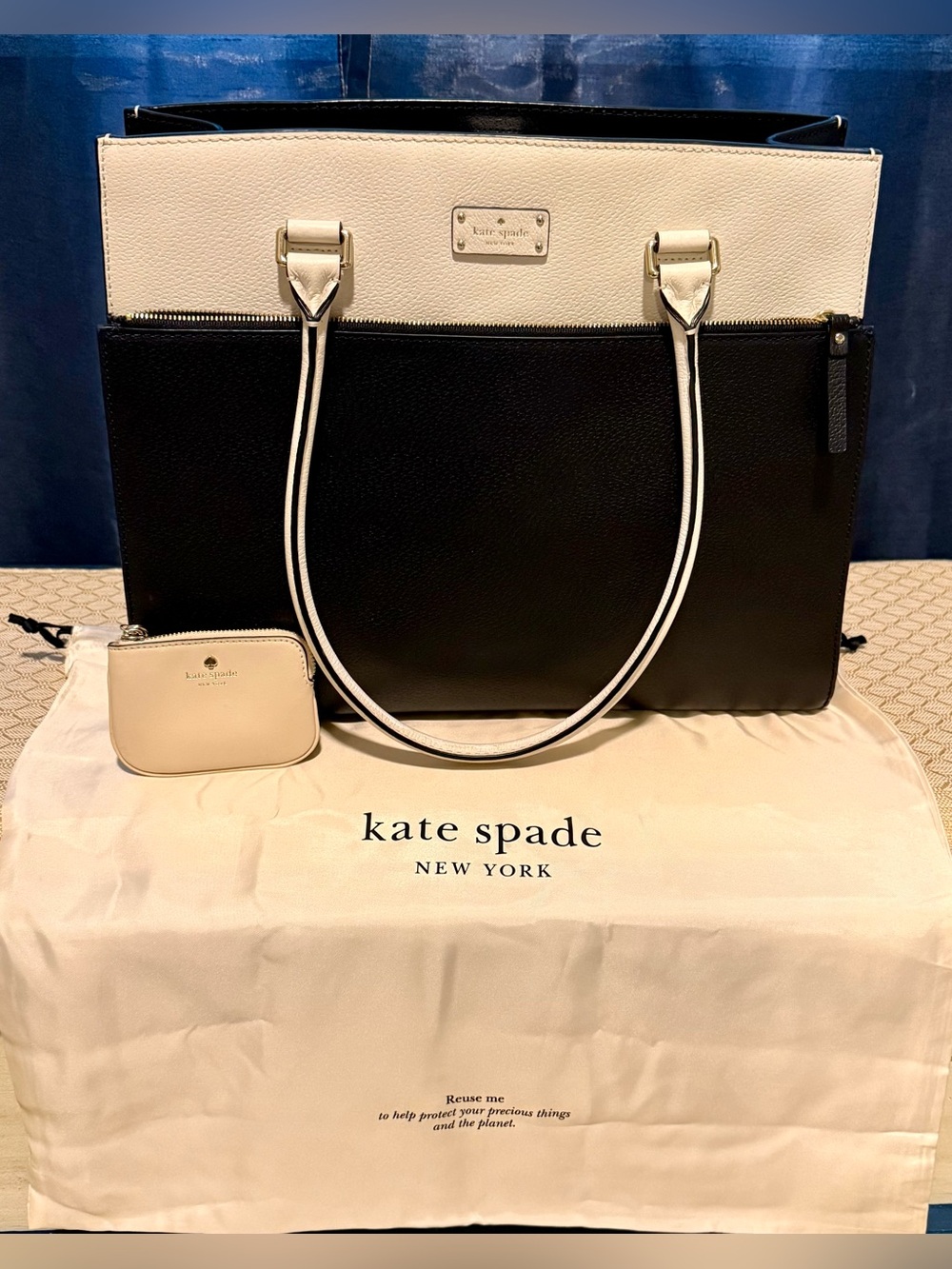 Perfect Condition Kate Spade Grove Street Black & Cream Structured Leather Tote